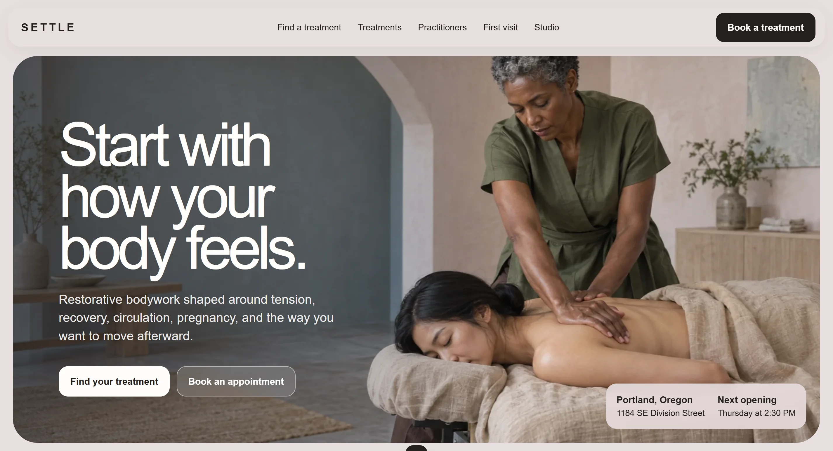 SETTLE restorative bodywork website